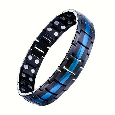 TEMU Adjustable Stainless Steel Magnetic Bracelet For Men - Double Row Magnets, Hypoallergenic, Perfect Gift Image