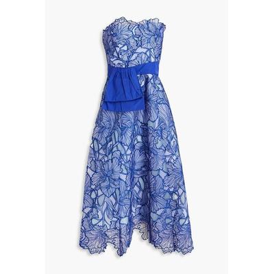 Strapless Taffeta-paneled Embroidered Tulle Midi Dress - Blue - Marchesa Dresses