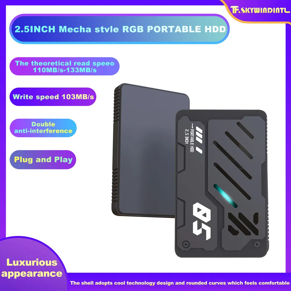 Externe RGB-Festplatte im MECHA-Stil, 2,5 Zoll, USB 3.0 und Typ C für PC, Mac, Desktop, Laptop, Bürogeräte Image
