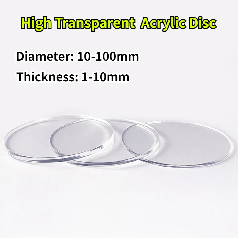 5-20 Stück dicke, 1-10 mm hohe, transparente Acrylscheiben, Durchmesser 10-100 mm, PMMA Plexiglas, runde Dichtungen, Kunststoffplatten für DIY-Display-Projekte Image
