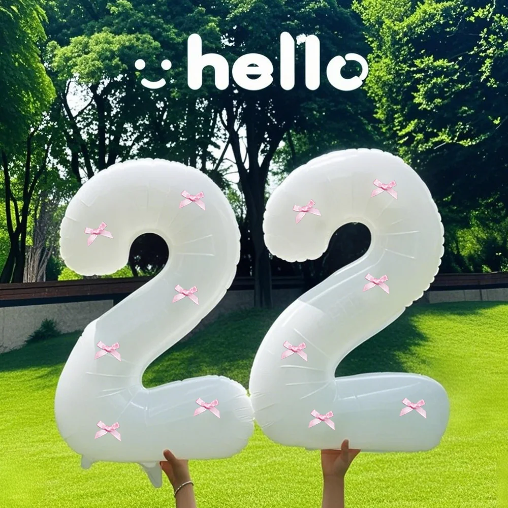 Weißer digitaler 40-Zoll-Ballon mit rosa Schleifendekoration (0-9), DIY-Schleife, geeignet für Geburtstagsfeiern, Jubiläen, Foto-Requisiten Image