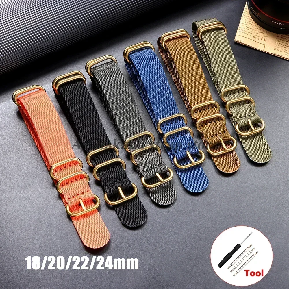 18 mm 20 mm 22 mm 24 mm Goldschnalle Nylon für Omega Seamaster 007 für Huami Amazfit Armband ersetzen Herren Damen Canvas Uhrenarmband Image