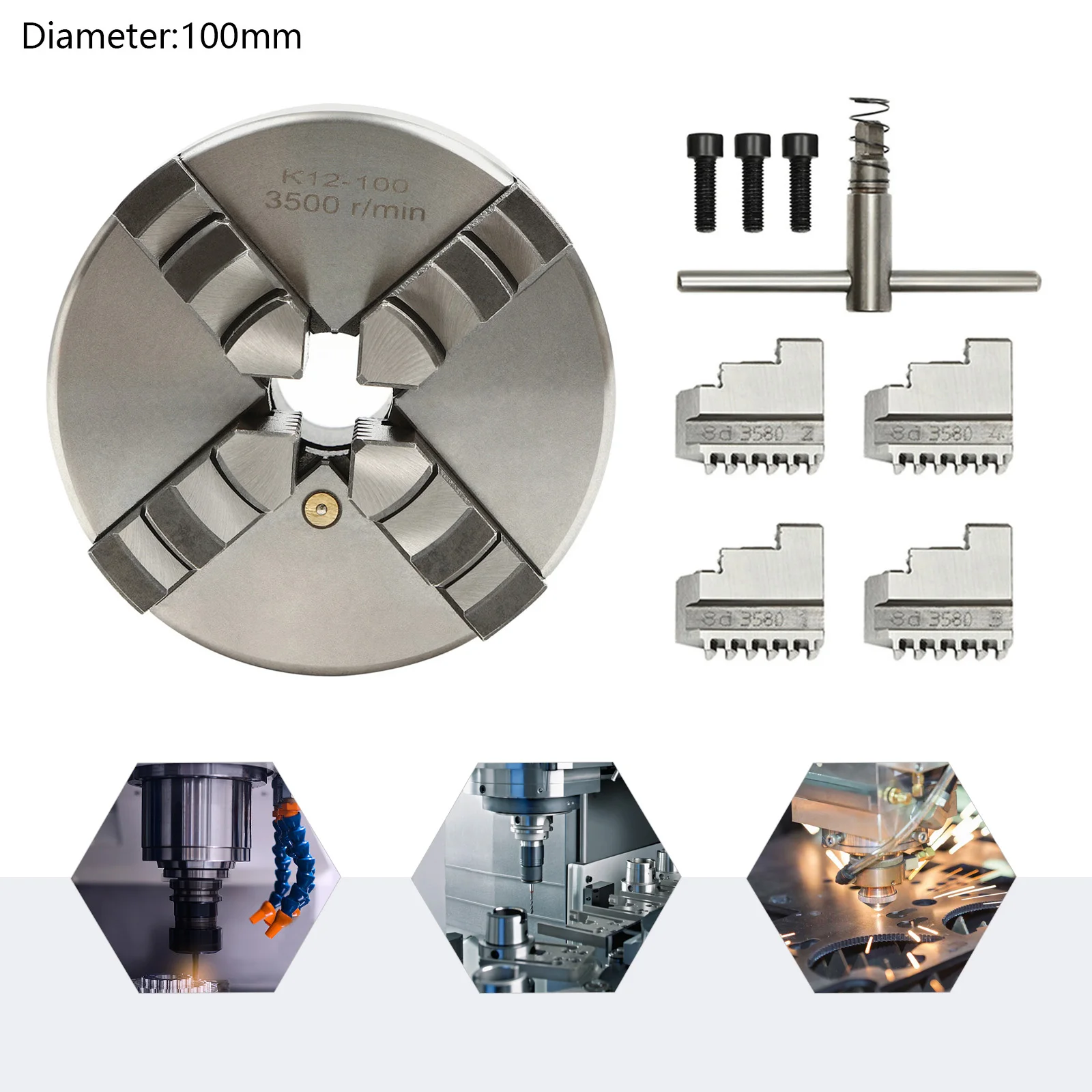 80/100/125 mm präzises selbstzentrierendes 4-Backen-Drehfutter – breites Spannbereich aus Eisen und Stahl, automatische Zentrierung für Werkzeugmaschinen Image