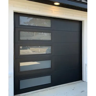 Waterproof Automatic Garage Door Black Aluminum Framed Frosted Glass Sectional Residential Garage Screen Door with Motor