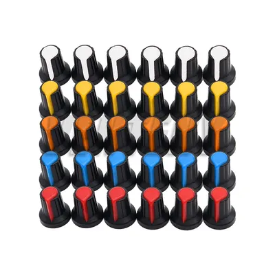 30 Stück WH148 Potentiometerknöpfe 15 x 17 mm 6 mm Potentiometer-Kunststoffknöpfe Kappe 5 Farben Image