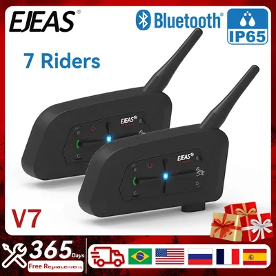 EJEAS V7 Motorrad Intercom Helm Bluetooth 5,1 Headset 1200m Für 7 Fahrer Wasserdicht 850mAh Image