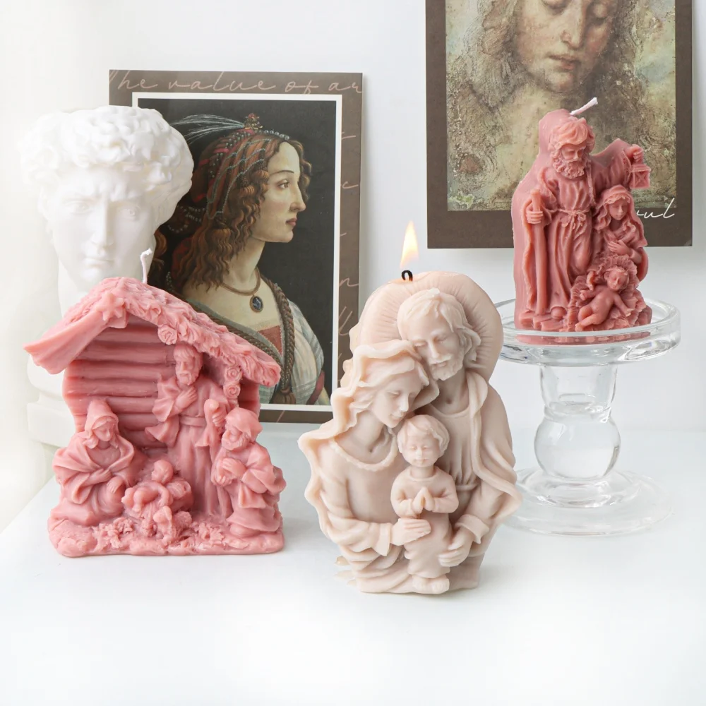 DIY Jesus Familie Silikon Kerze Form Religiöse Heilige Familie Sojabohnen Wachs Form Handgemachte Seife Zement Kunst Machen Werkzeug Mutter der Tag Image