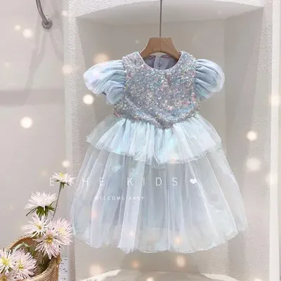 1-9Y Mädchen Sommer Prinzessin Kleid Mesh Spitze Pailletten Kleidung Elegante Vestidos Kinder Geburtstag Party Ballkleid Kostüm Für Kinder Image