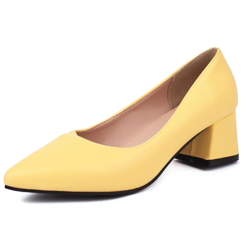 Fashion Block Heeled Shoes Ladies Pumps Large Size Classic Women's Medium Heels Red Blue Pink Yellow Party Office Shoes Female