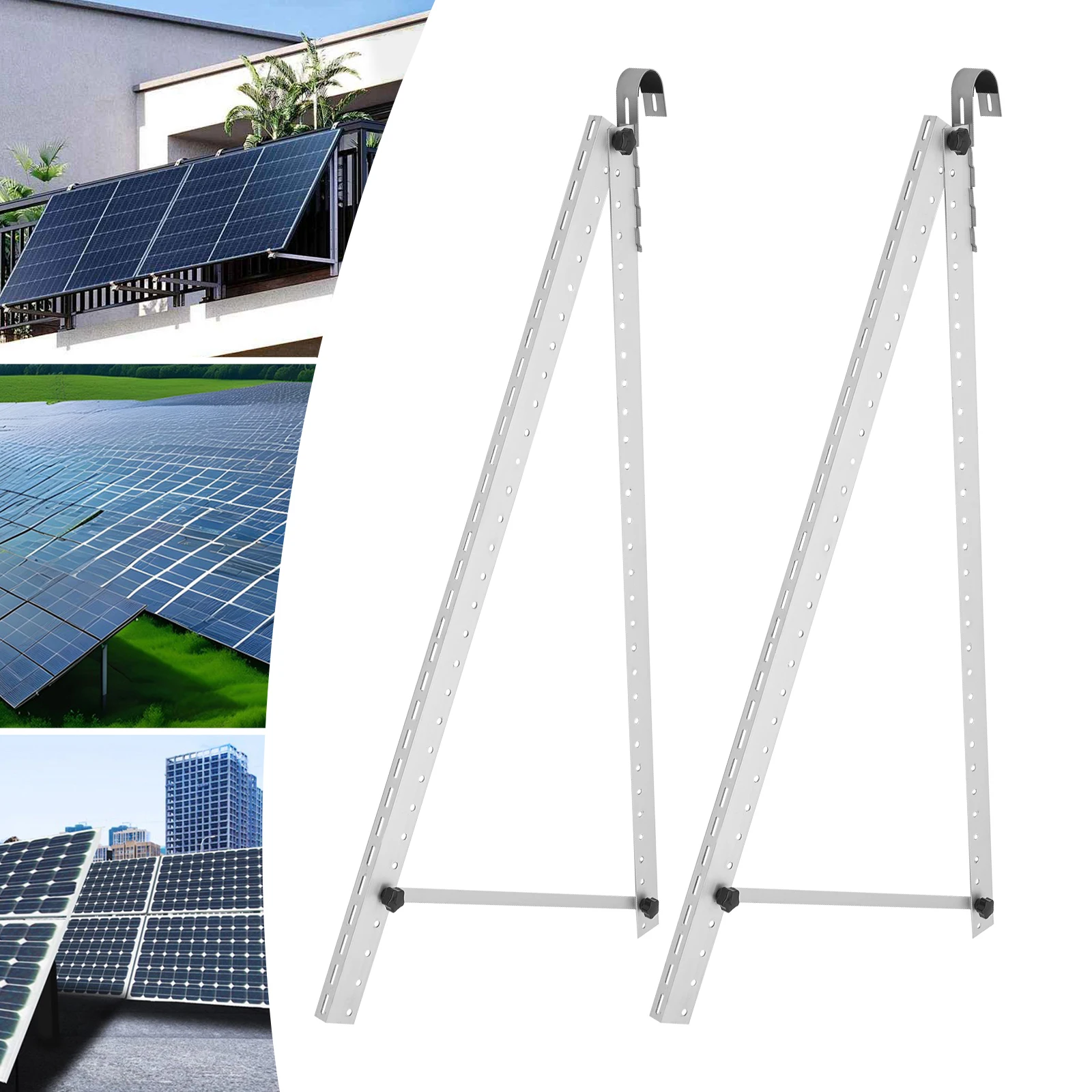 2 Stück silberne verstellbare Solarpanel-Montagehalterung, hält bis ca. 220,46 Pfund Image