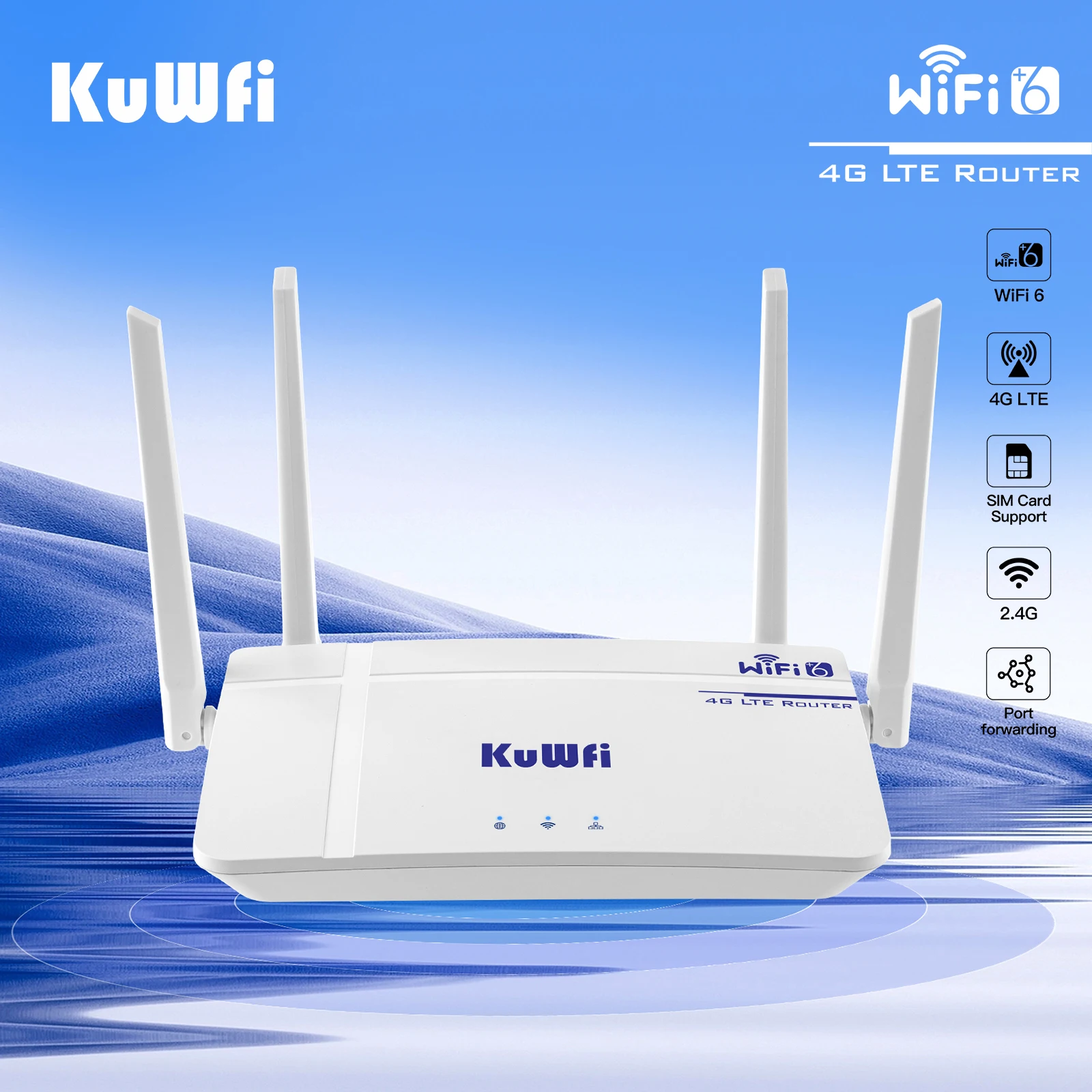 KuWFi 4G LTE Router WiFi 6 2,4G Wifi Router Externe Antenne LAN WAN IPV6/IPV4 Unterstützung 10 Benutzer WiFi Abdeckung Image
