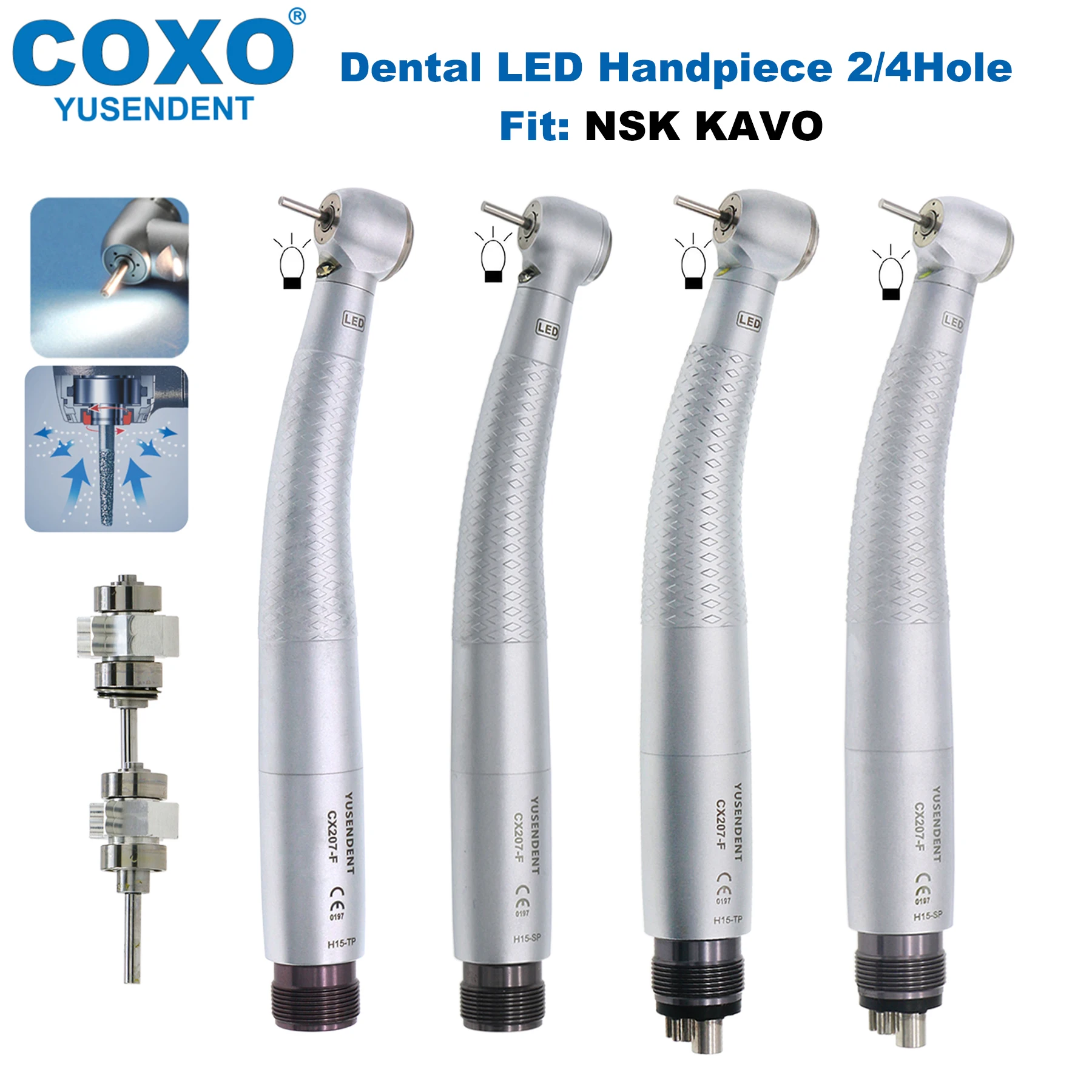 COXO CX207-F Dental LED Handstück Selbst-power High Speed Handstück E Generator Taste Drehmoment Kopf Luft Turbine 2/4 löcher Image