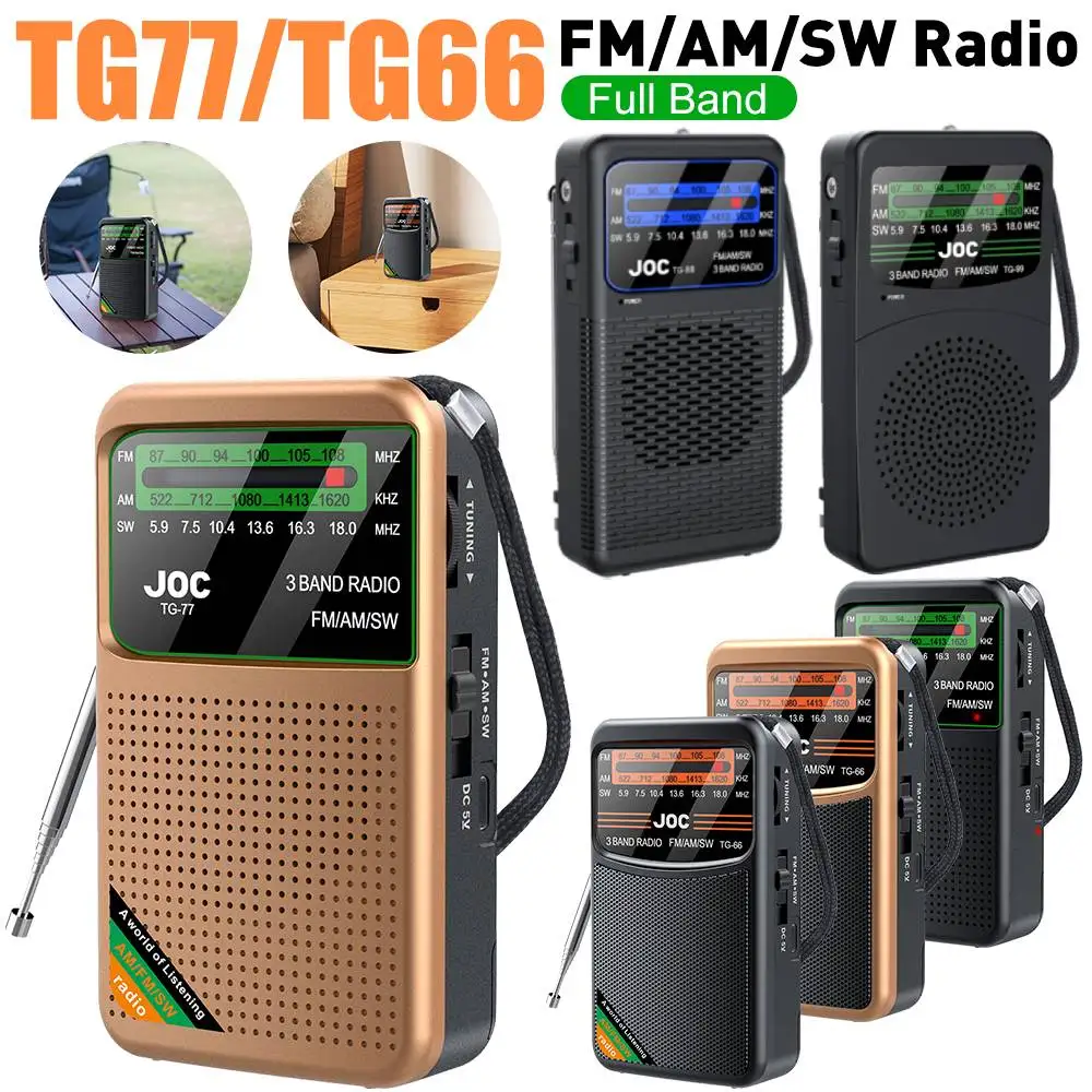 Tragbarer FM-AM-SW-Radio-Notfallradio-Transistor mit LED-Taschenlampe, batteriebetriebener Radiospeler für Senioren, ältere Menschen beim Gehen