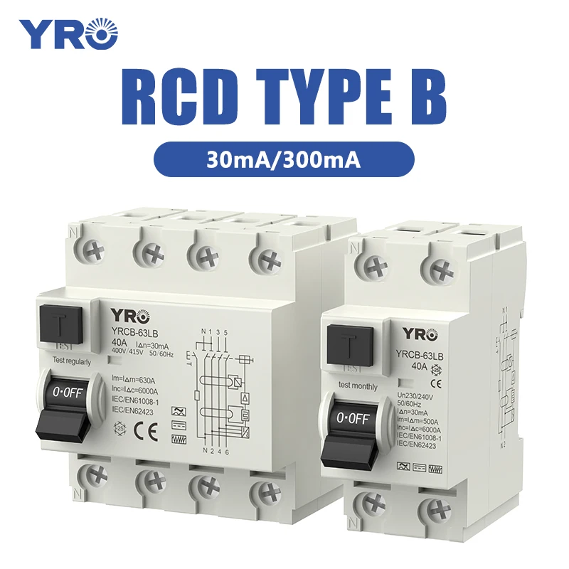 RCD Typ B Erdungsleckage Fehlerstromschutzschalter 2P 4P 40a 63a 30mA 300mA DIN-Schiene 220V 400V Image