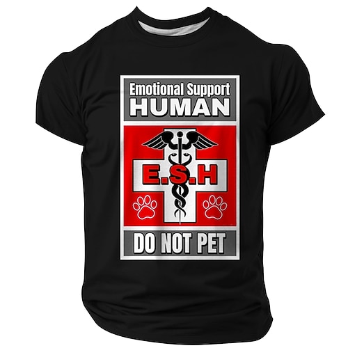 T-Shirt Grafica Divertente per Uomini Supporto Emozionale Umano E.S.H. Non Accarezzare Manica Corto