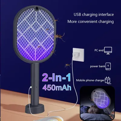 Electric Mosquito Killer USB Rechargeable Mosquito Racket Angle Adjustable Electric Bug Zapper With