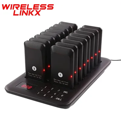 Wireless Restaurant Pager Queue Paging System 16 Beepers Customer Line Calling System for Cafe