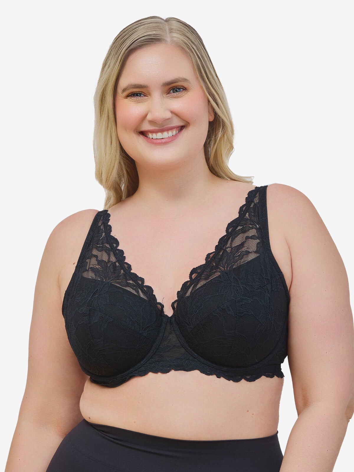 Plus Size Women's The Willow - Lace Plunge Underwire Bra by Leading Lady in Black (Size 40 A)