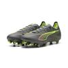 Fußballschuh PUMA "ULTRA 5 MATCH FG/AG Fußballschuhe Erwachsene", Gr. 42, matte aged silber gelb alert blau gray, Obermaterial: Synthetik, Textil; Futter: Synthetik, Textil; Innensohle: Textil; Laufsohle: Synthetik, Schuhe