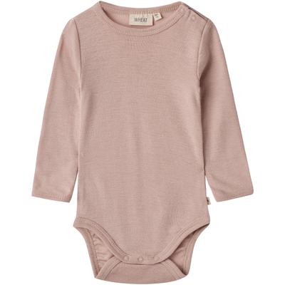 Langarmbody WHEAT "Wool Body L/S Lucca", Baby, Gr. 74, N-Gr, rosa (dry rose), Strick, Obermaterial: 100% Wolle, unifarben, casual, normal, Rundhals, Langarm, Bodies, aus reiner Merinowolle Image