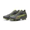 Fußballschuh PUMA "ULTRA 5 MATCH+ FG/AG Fußballschuhe Damen", Gr. 40.5, matte aged silber gelb alert blau gray, Obermaterial: Textil, Synthetik; Futter: Textil, Synthetik; Innensohle: Textil; Laufsohle: Synthetik, Schuhe