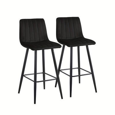TEMU Clipop Bar Stools Set Of 2 Velvet Breakfast Counter Chairs With Backrests And Black Metal Legs, 2pcs Kitchen Counter Stools For Home Kitchen Bar Decor Image