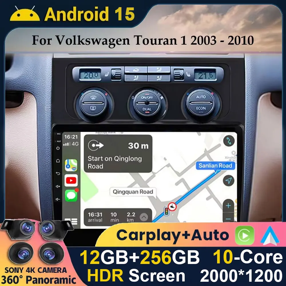 Android 15 Carplay Auto Radio Für Volkswagen VW Touran 1 2003 2004 2005 2006 2007 2008 2009 2010 Multimedia-Player GPS Stereo DSP Image