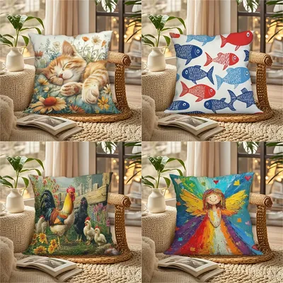 Weiße Kätzchen-Kissenbezüge, Sofa, Wohnzimmer, Reißverschluss, quadratischer Kissenbezug, Stuhl, Image