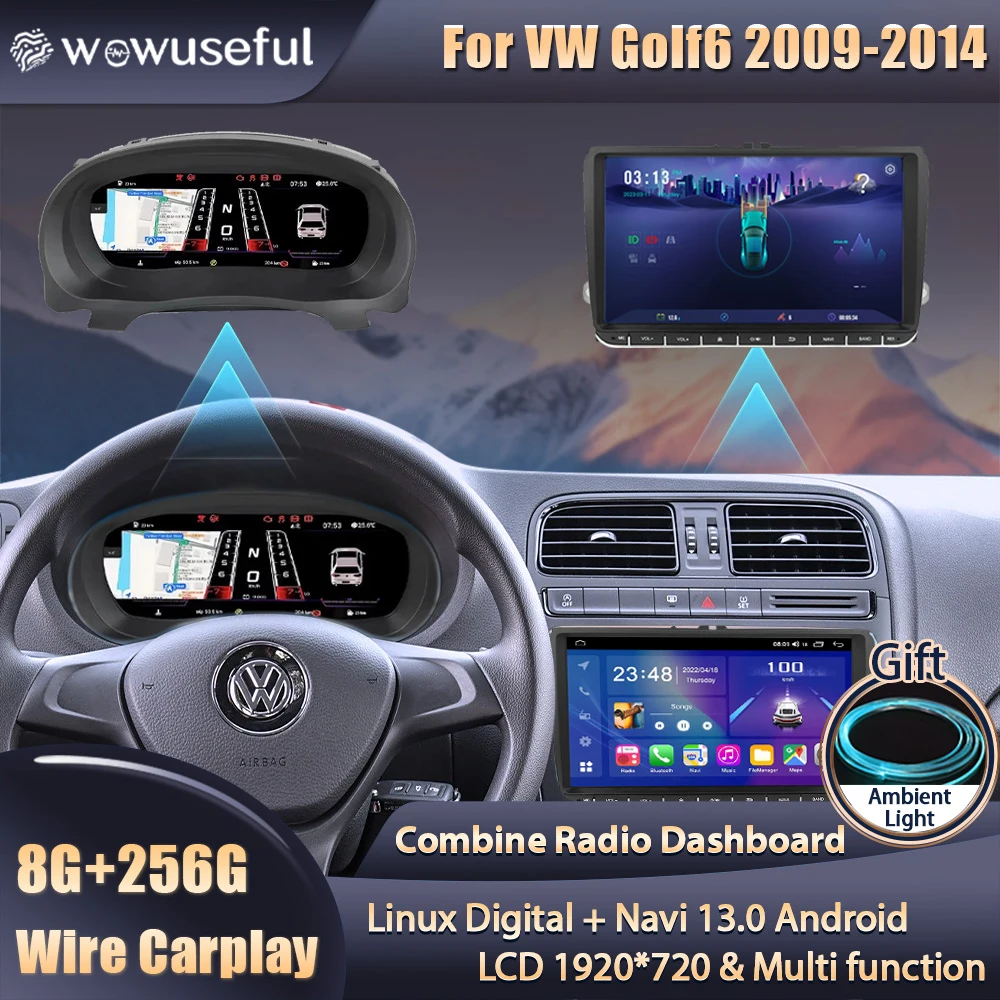 Wowuseful 12,3-Zoll-LCD-Digital-Armaturenbrett-Cluster für Golf 6 2009–2014 Jahre, Android-Navigation, Radio-Player, Panel, Cockpit Image