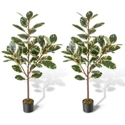 Costway 2 Pack 4.3 Feet Tall Artificial Bird of Paradise Plant Fake Banana Leaf-Green