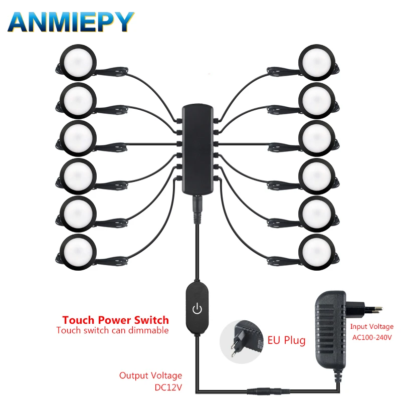 LED-Unterschranklampe, DC12 V, 3 W, 5 W, schwarz, rund, Kleiderschrankbeleuchtung, Schrankbeleuchtung, Innenbeleuchtung für unter dem Küchenschrank, Zuhause