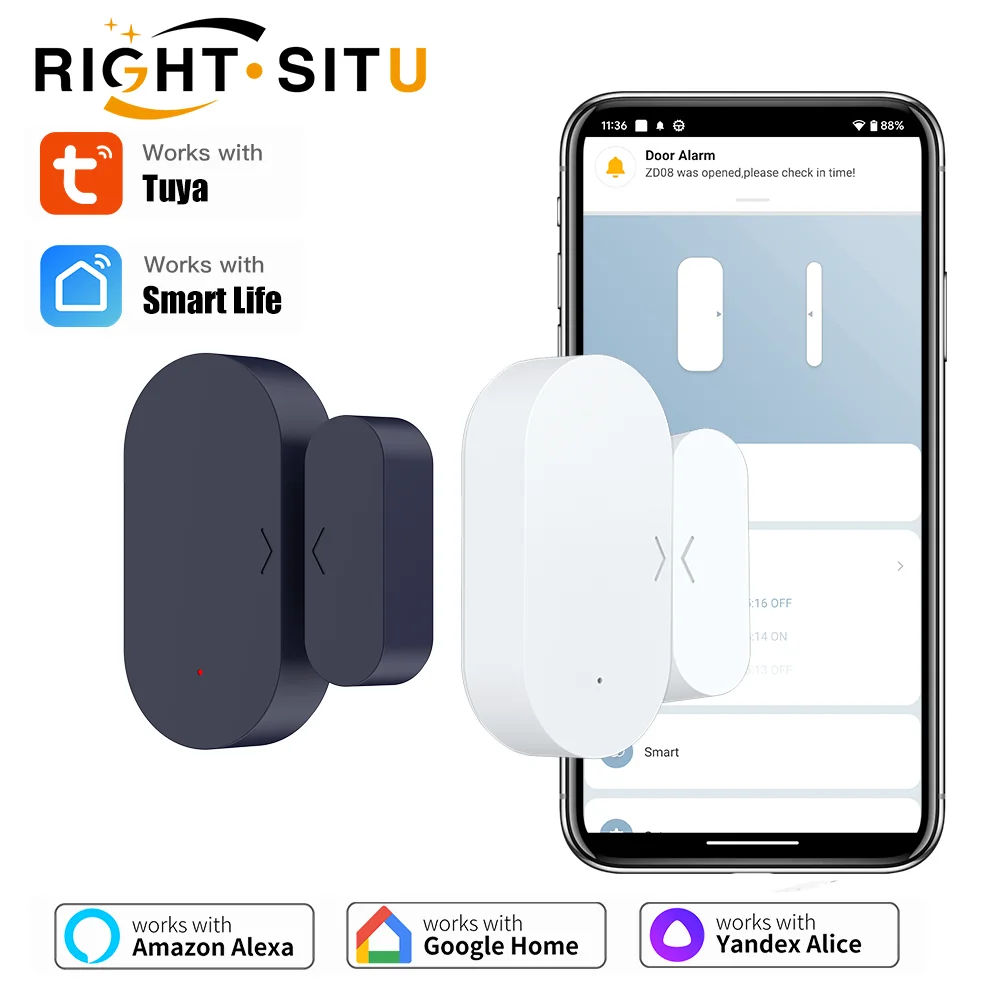 Tuya Zigbee Tür-Fenster-Sensor, Kontaktsensor für Smart Home, funktioniert mit Alexa, Google Home Yandex Image