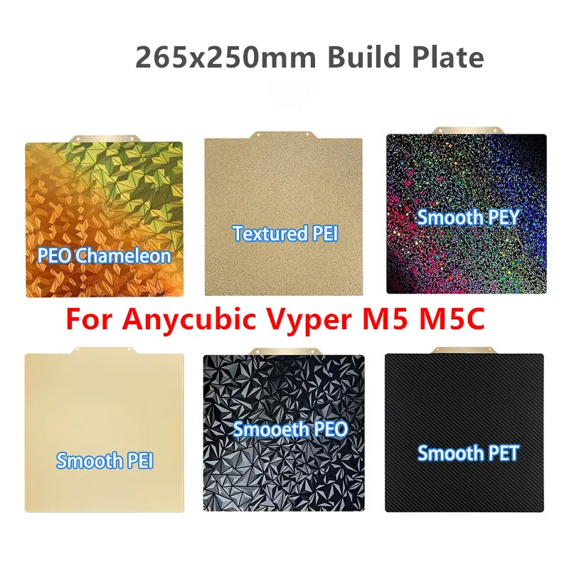 ENERGETIC Für Anycubic Vyper M5 M5C PEI Bauplatte 265x250mm Doppelseitige PEY PEO Chamäleon PET PEI Federstahl Magnetische Bauplatte Image