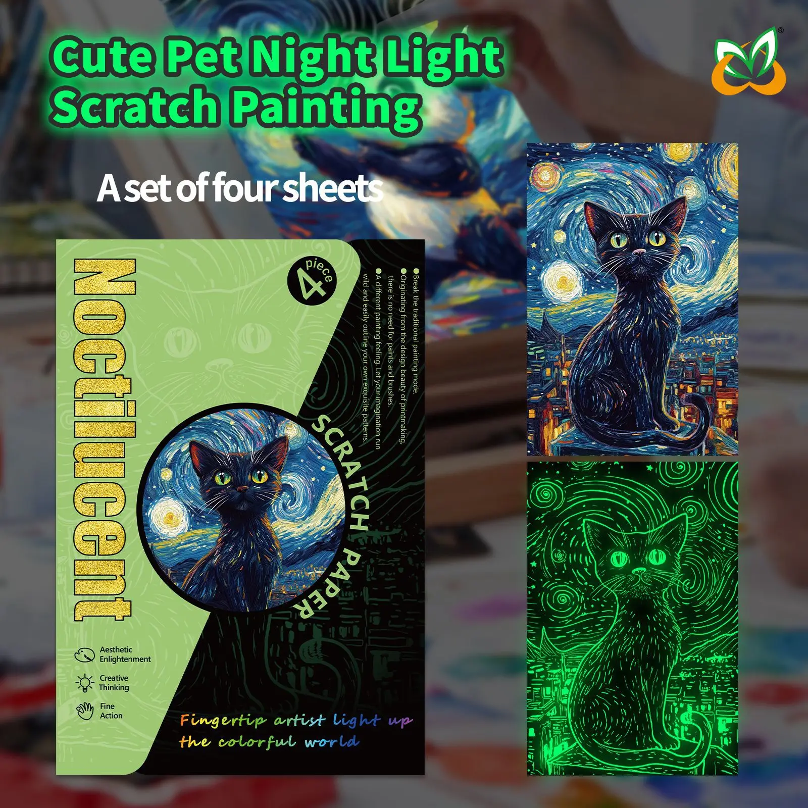 4 Teile/satz A5 Nachtleuchtende DIY Kratzmalerei Niedliches Haustier Tier Kaninchen Panda Nachtlicht Manuelles Schaben Malerei Künstlerische Arbeiten Image