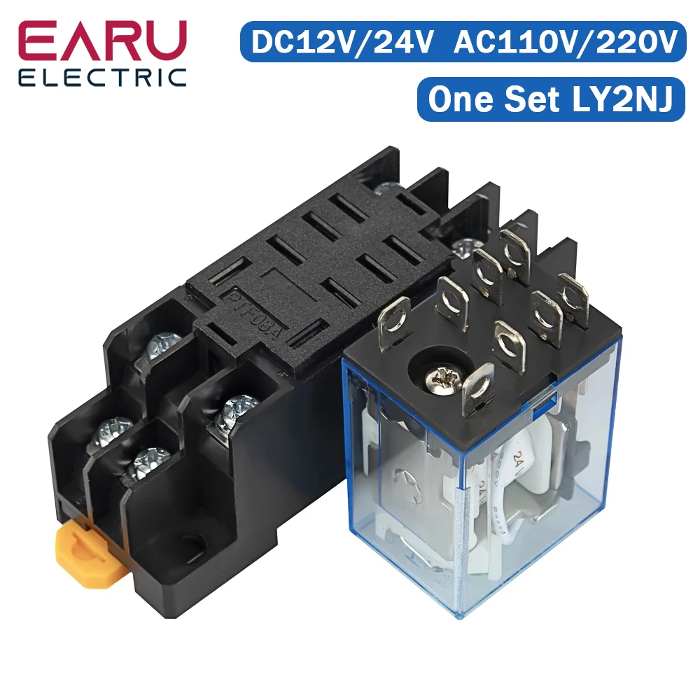 1Pcs LY2NJ HH62P Kleine Elektromagnetische Relais 10A 8PIN Spule Power Relais DC12V DC24V AC110V AC220V Mit Sockel Basis DIN schiene Image