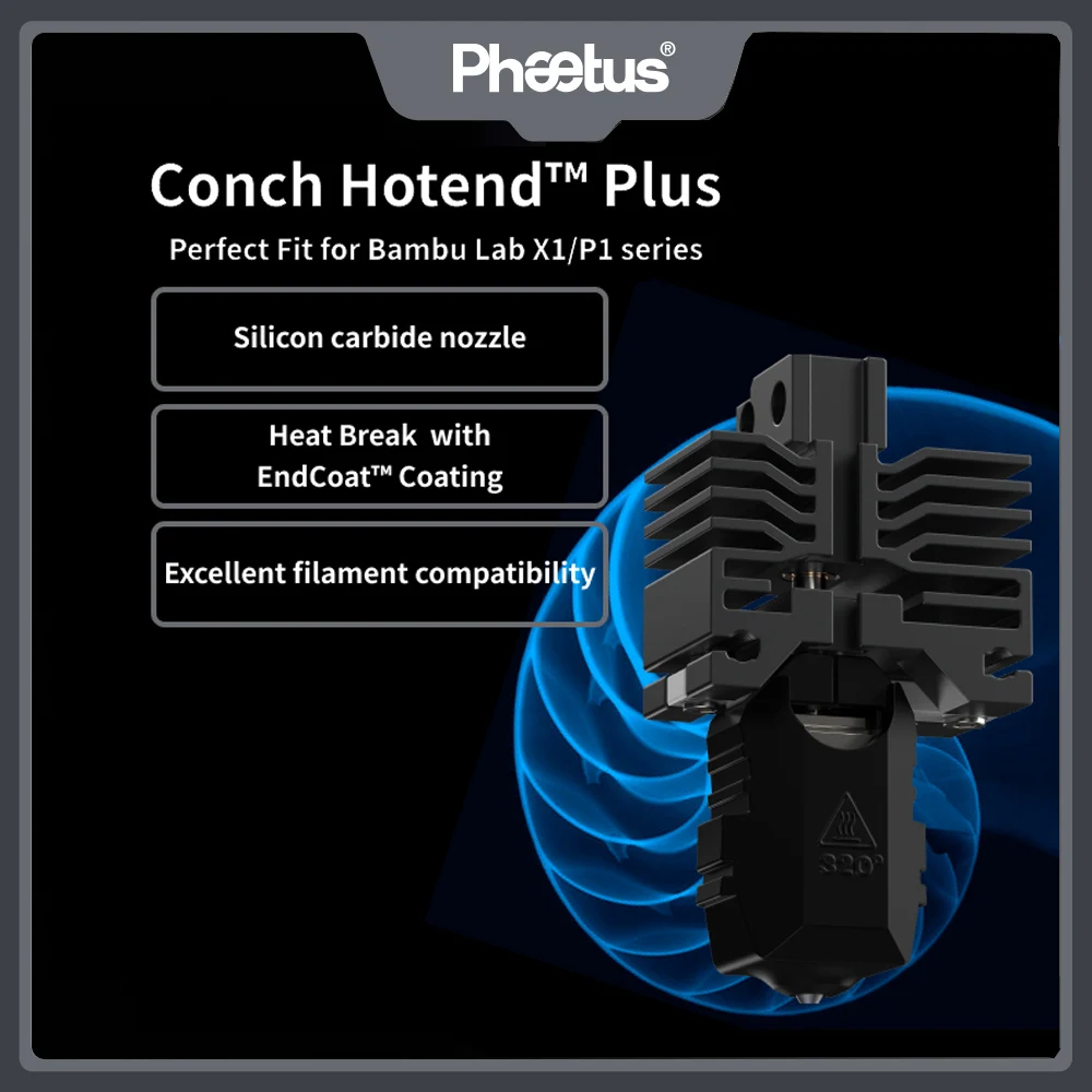 Phaetus Upgraded Conch Hotend / Conch Hotend Plus EndCoat Düse / Siliziumkarbiddüse für 3D-Drucker der Bambu Lab X1 P1-Serie Image