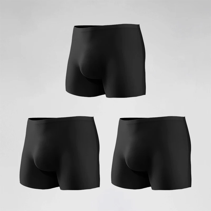 3 Stück Herrenunterwäsche. Herren-Boxershorts aus Eisseide mit 3D-Stempeln. Nahtloser und dünner Stil. Boxershorts mit verlängerter Länge, Image