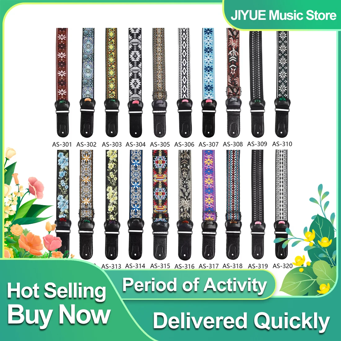 Gitarren-Umhängeband mit Plektrum, Bass, Baumwolle, Leder, Stickerei, Riemen, verstellbarer Umhängeband, elektrische Akustikgitarre, Bass-Teile Image