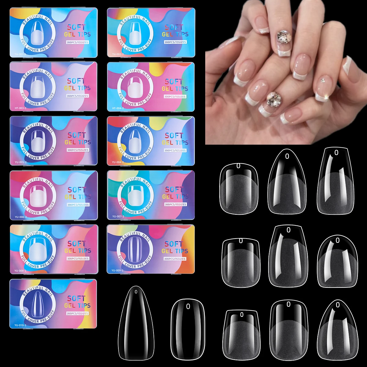 300Pcs Transparent Halb Matte Weiche Gel Nagel Tipps Volle Abdeckung Nagel Gel Tipps Für Verlängerung Kapseln Mandel Sarg Falsche kurze Nägel Image