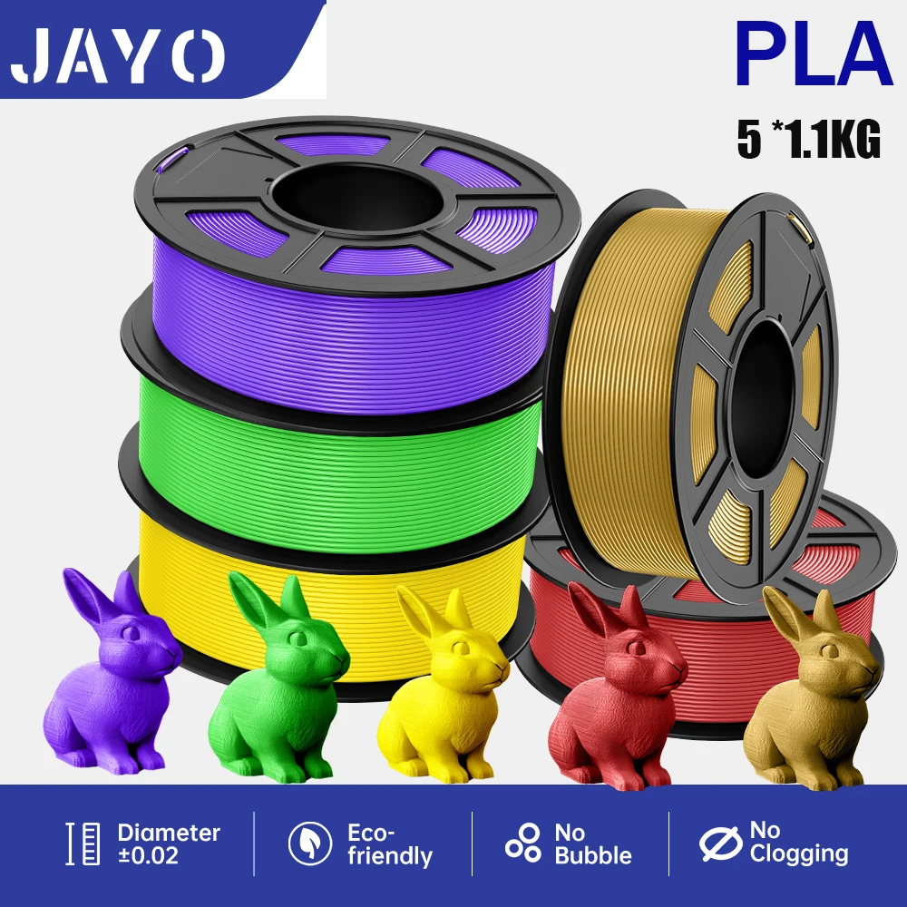 JAYO PLA 3D-Drucker-Filament PLA 1,75 mm 5,5 kg/5 Rolle 100 % keine Blase FDM 3D-Druckermaterialien DIY-Geschenk für 3D-Stift von EU UK US Image