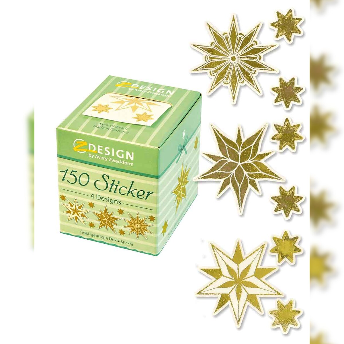 Avery Zweckform Rollensticker 38 mm + kleine Sterne 150 Etiketten Weihnachten Weihnachtssterne Image