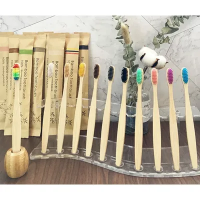 100Pcs Bamboo Biodegradable Toothbrush Manual Wooden HandleToothbrushes With Soft Bristles For