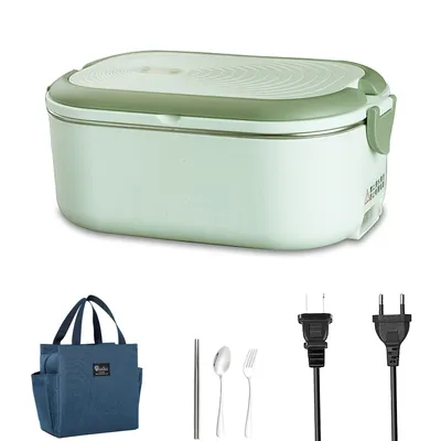 220V 110V EU US Plug Portable Electric Lunch Box 1L Stainless Steel With Compartments Bag Tableware