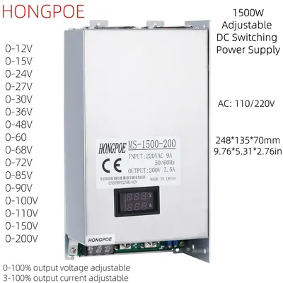 1500W 0-12V15V24V27V36V48V60V68V72V85V90V100V110V150V200V 0-100% Adjustable DC Power Supply with