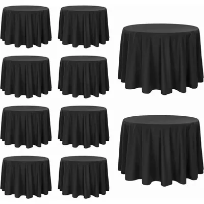 10 Pack Black Round Tablecloths, 120 Inch Stain Resistant and Wrinkle Round Table Clothes, Washable