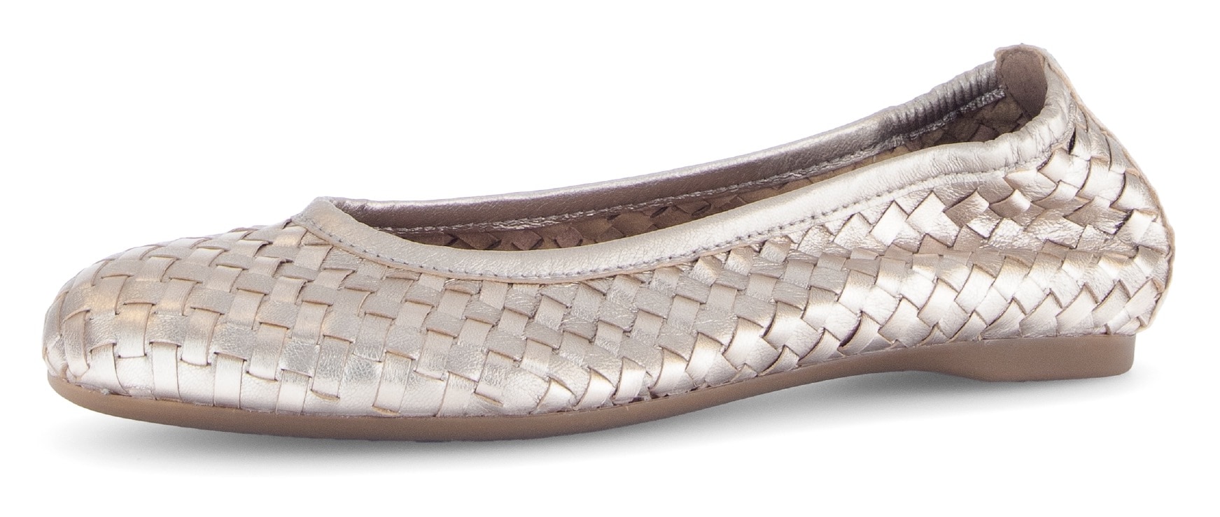 Ballerina GABOR, Damen, Gr. 41, gold (goldfarben), Glattleder, geflochten, metallic, Schuhe Ballerina, Schlupfschuh, Frühlingsschuh, Businessschuh mit tollem Flechtmuster