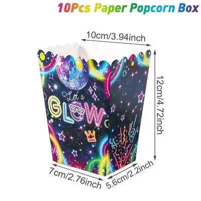 TEMU 10pcs Fluorescent Themed Popcorn Boxes, Glow Style Paper Boxes, Wedding, Shower, Birthday, And Occasions Image