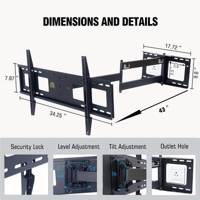 TEMU Mount Long Wall Bracket 1090mm, Full Motion Swivel Tilt Heavy Duty Tv Mount Corner Tv Bracket For 50-90 Inch Flat & Curved Tvs To 50kg Max Vesa 800x400mm
