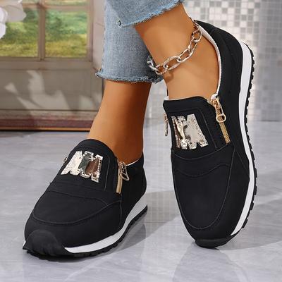 TEMU 166-23m Black All-match Comfortable Sexy Trendy Flat Bottom Wear-resistant Breathable Double Zipper Casual Sports Shoes Image