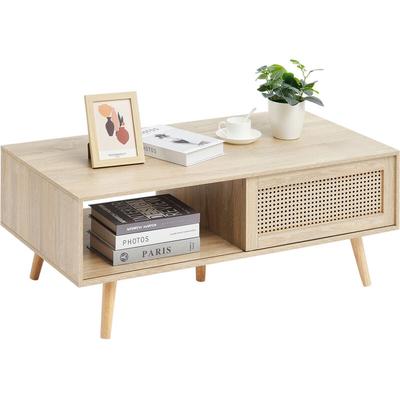 Mophorn - Rattan-Couchtisch, 42 Zoll großer, moderner Mid-Century-Rechtecktisch, 2-stufiger Image